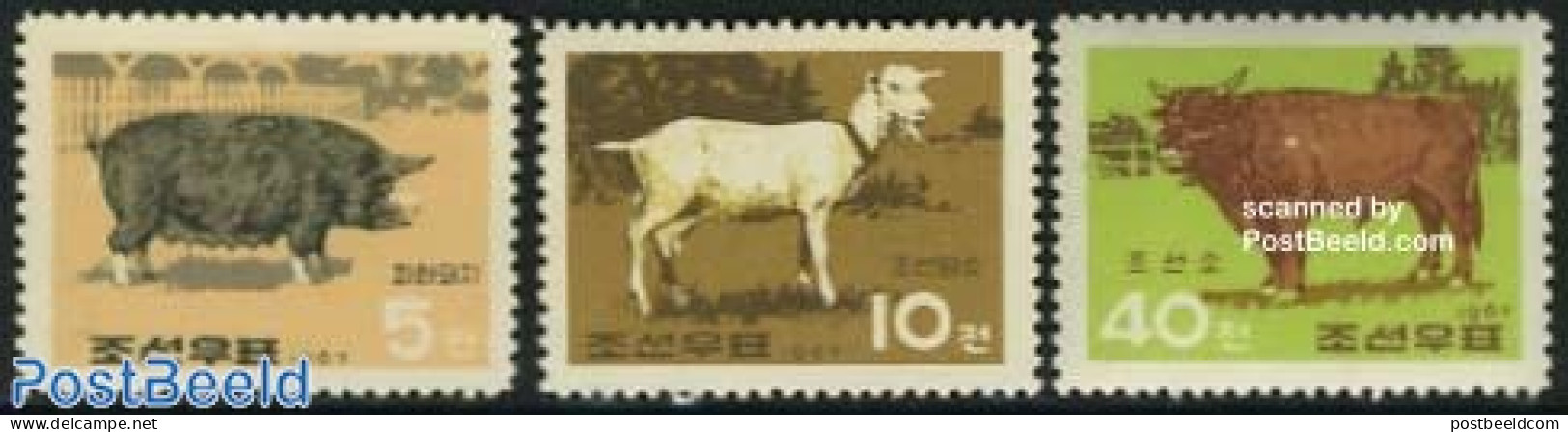 Korea, North 1967 Domestic Animals 3v, Mint NH, Nature - Animals (others & Mixed) - Cattle - Korea (Noord)