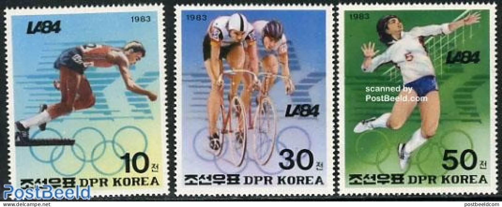 Korea, North 1983 Olympic Games 3v, Mint NH, Sport - Athletics - Cycling - Olympic Games - Volleyball - Leichtathletik