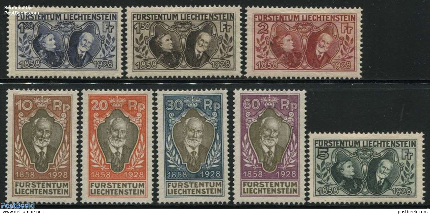 Liechtenstein 1928 Jubilee 8v, Unused (hinged), History - Kings & Queens (Royalty) - Nuovi