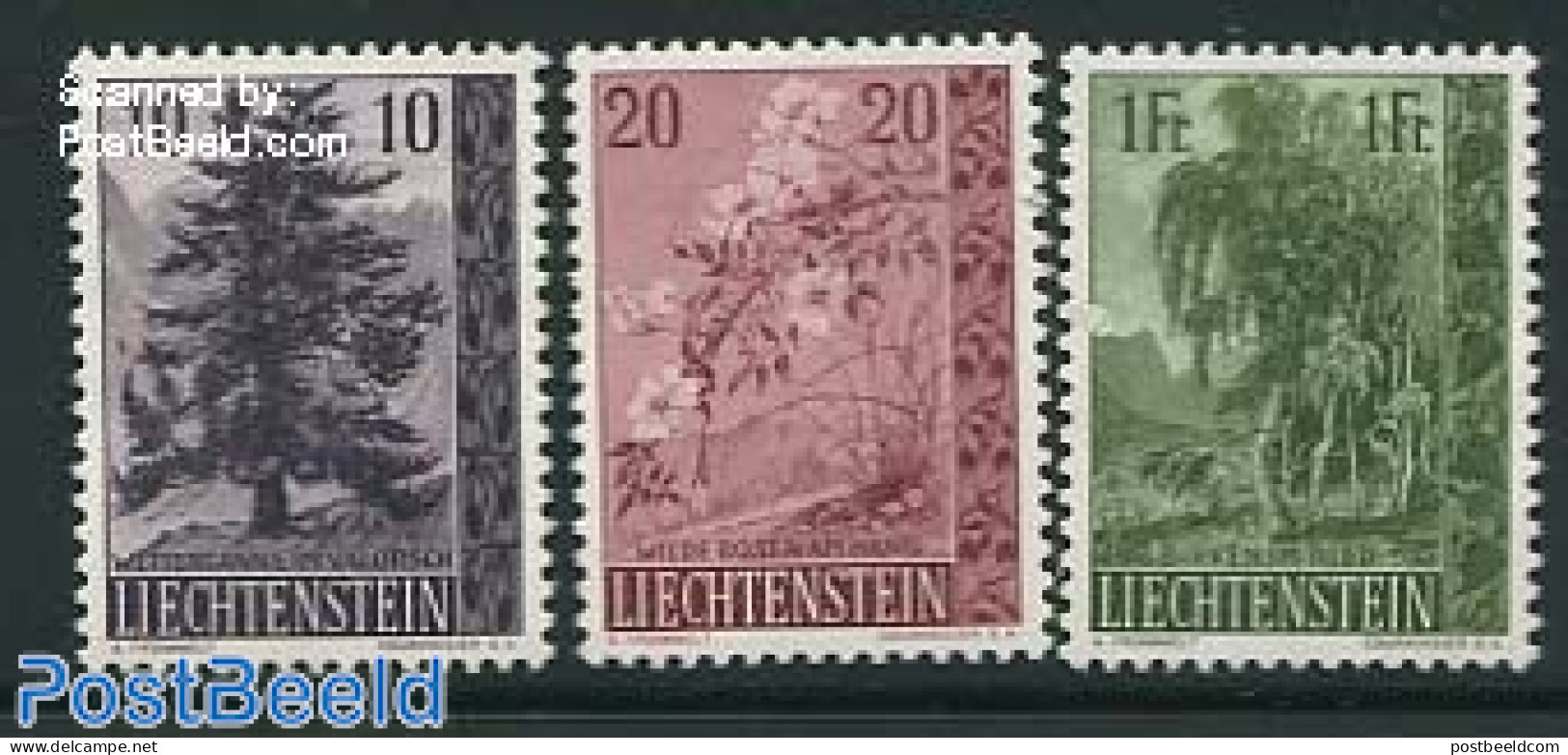 Liechtenstein 1957 Trees 3v, Unused (hinged), Nature - Trees & Forests - Ongebruikt