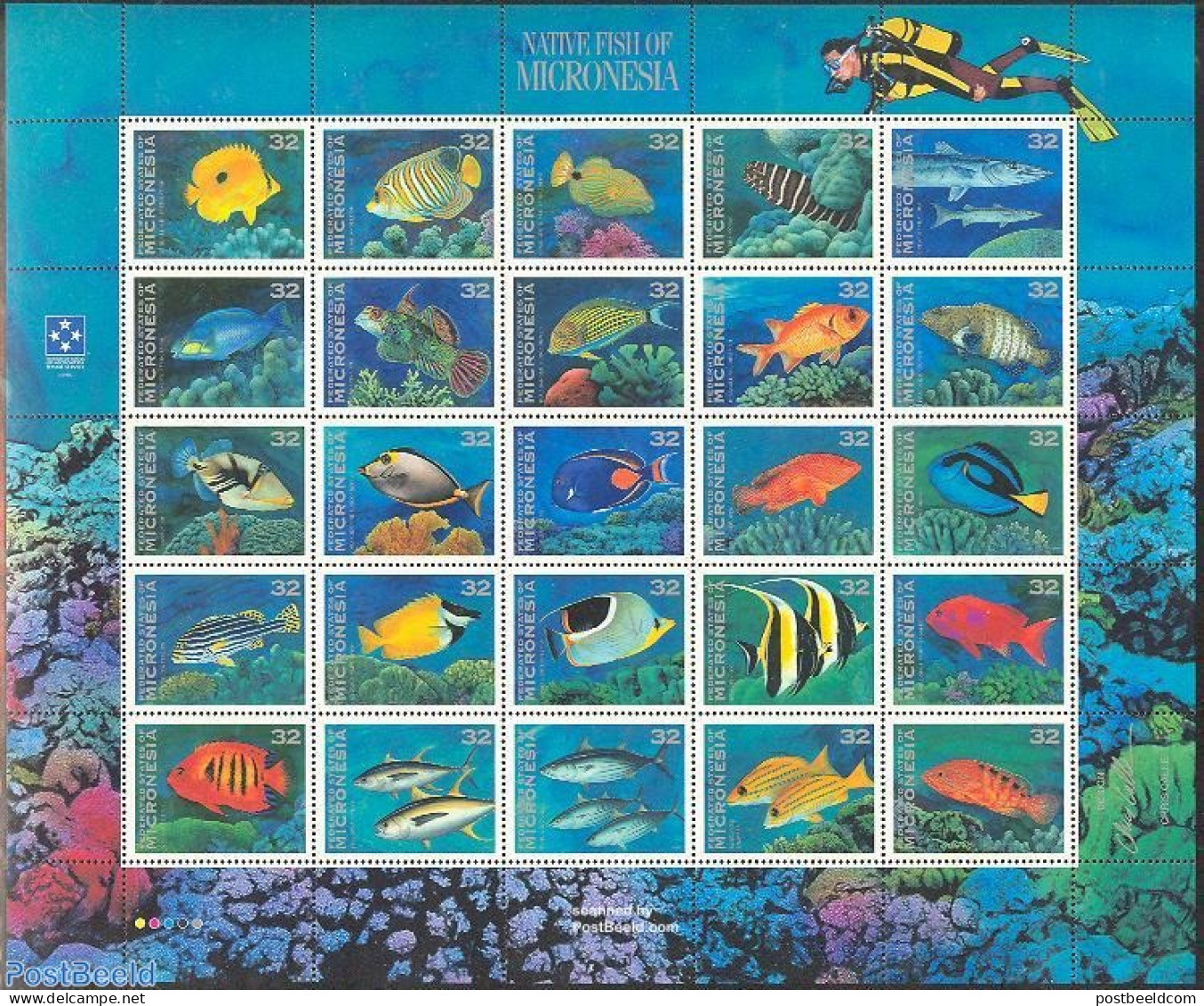 Micronesia 1996 Native Fish 25v M/s, Mint NH, Nature - Sport - Fish - Diving - Poissons