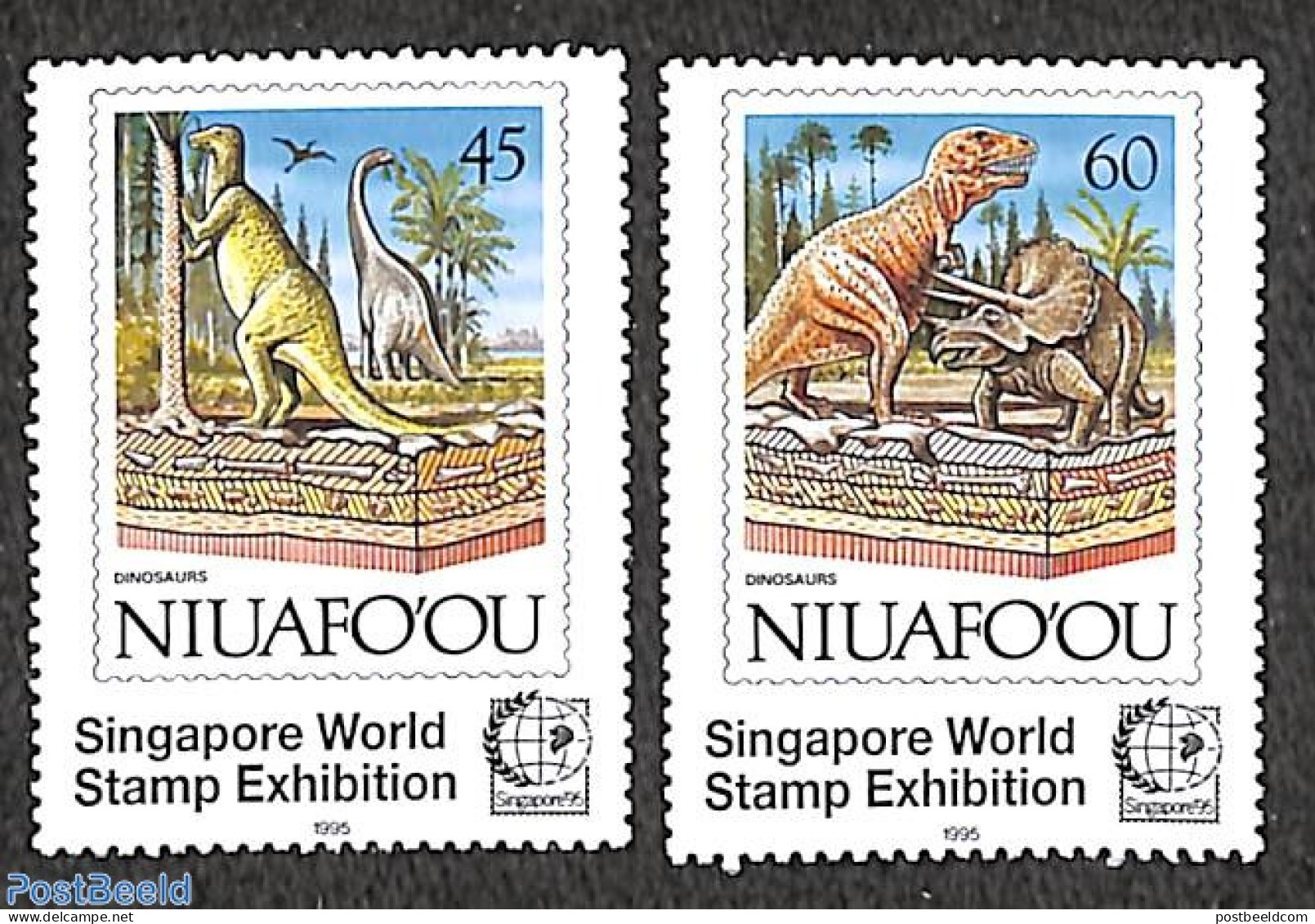 Niuafo'ou 1995 Singapore 95 2v [:], Mint NH, Nature - Prehistoric Animals - Philately - Prehistóricos