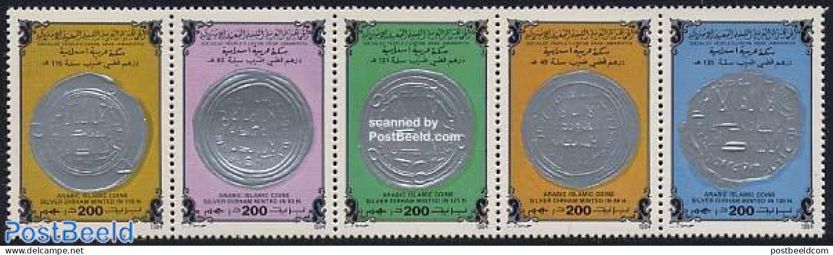 Libya Kingdom 1984 Coins 5v [::::], Mint NH, Various - Money On Stamps - Coins