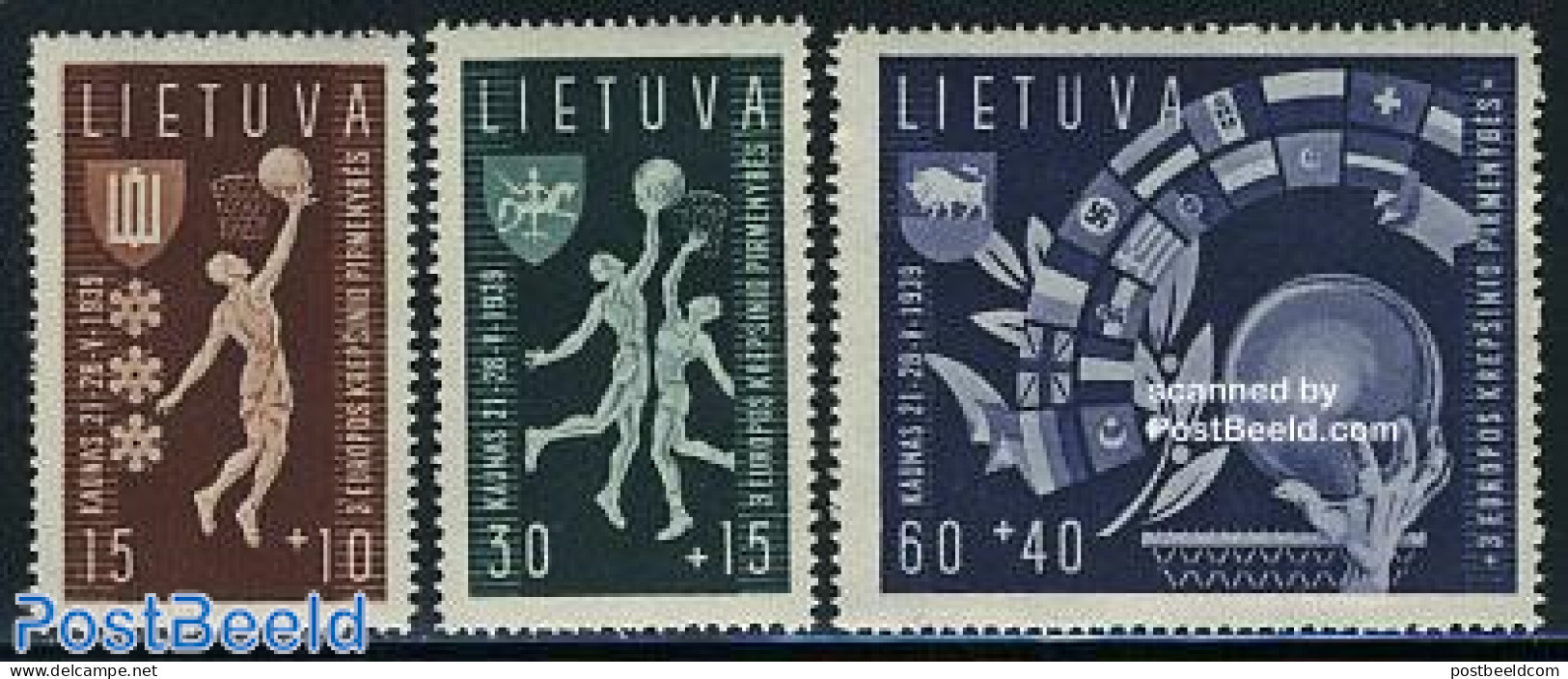 Lithuania 1939 European Basketball Games 3v, Mint NH, History - Sport - Europa Hang-on Issues - Basketball - Sport (ot.. - Idées Européennes