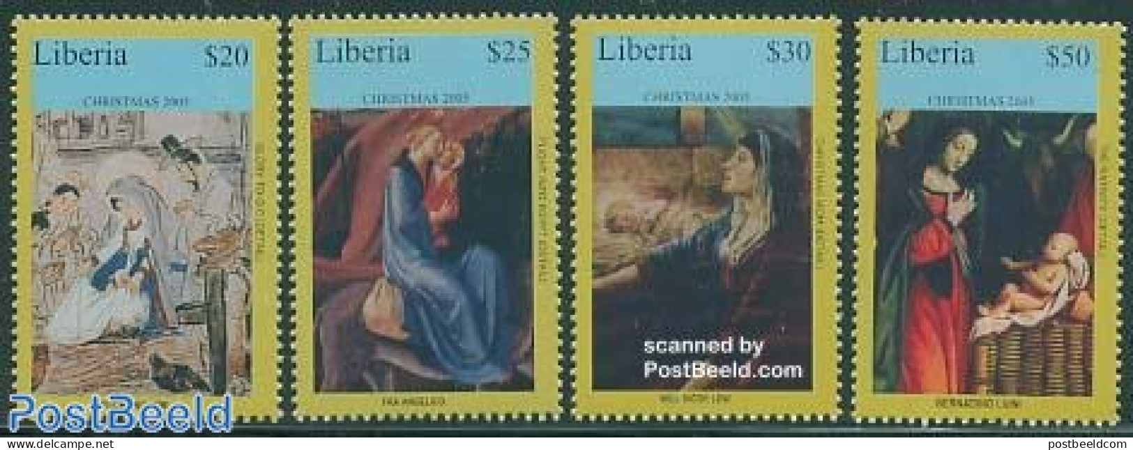 Liberia 2005 Christmas, Paintings 4v, Mint NH, Religion - Christmas - Art - Paintings - Weihnachten