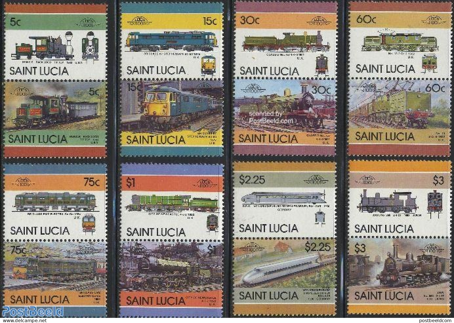 Saint Lucia 1986 Locomotives 8x2v [:], Mint NH, Transport - Railways - Treinen