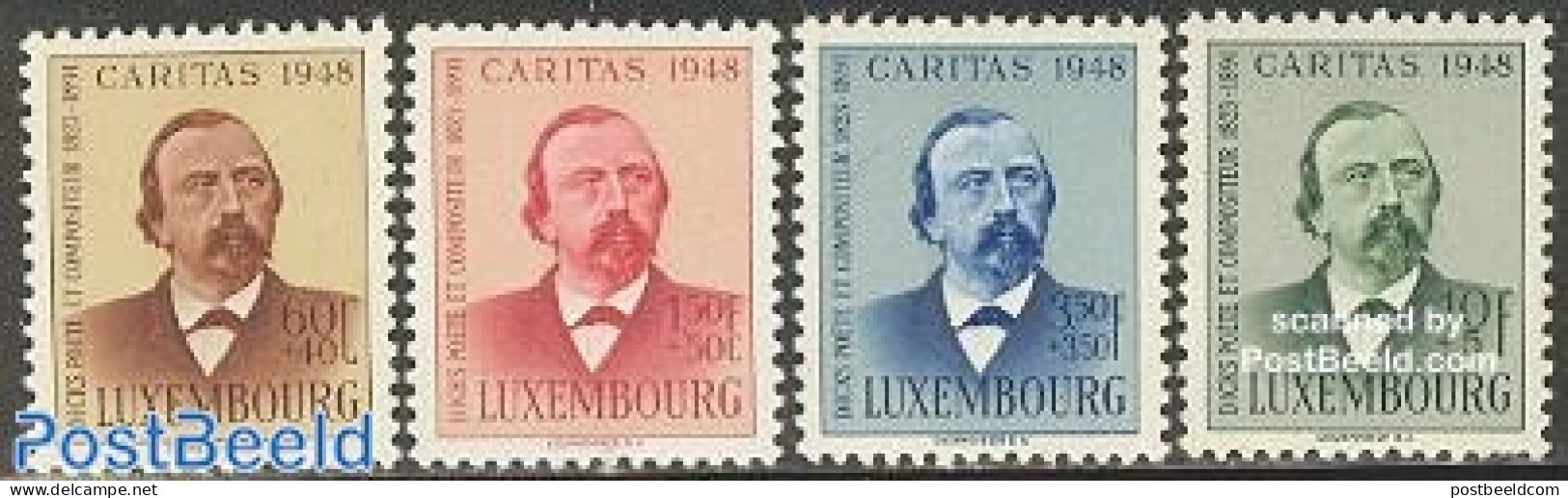 Luxemburg 1948 Caritas, Dicks 4v, Mint NH, Performance Art - Music - Art - Authors - Unused Stamps