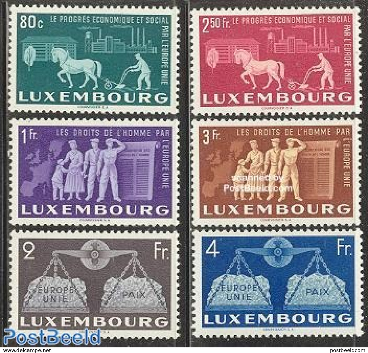 Luxemburg 1951 For One Europe 6v, Unused (hinged), History - Nature - Science - Various - Europa Hang-on Issues - Hors.. - Ongebruikt