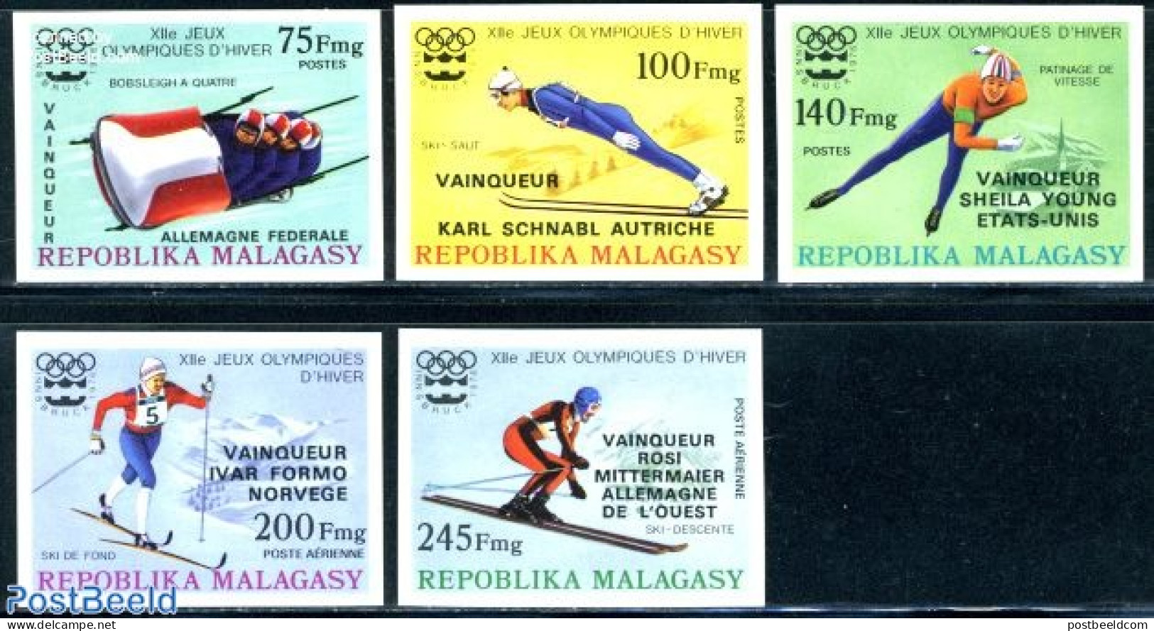 Madagascar 1976 Olympic Winter Winners 5v Imperforated, Mint NH, Sport - (Bob) Sleigh Sports - Olympic Winter Games - .. - Winter (Varia)