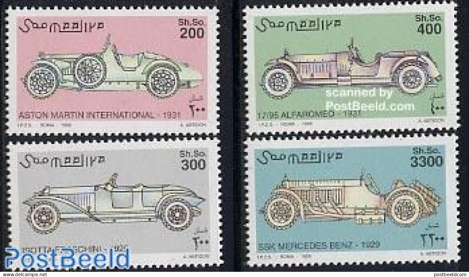 Somalia 1999 Automobiles 4v (Isotta,Alfa Romeo,Mercedes Benz), Mint NH, Transport - Automobiles - Cars