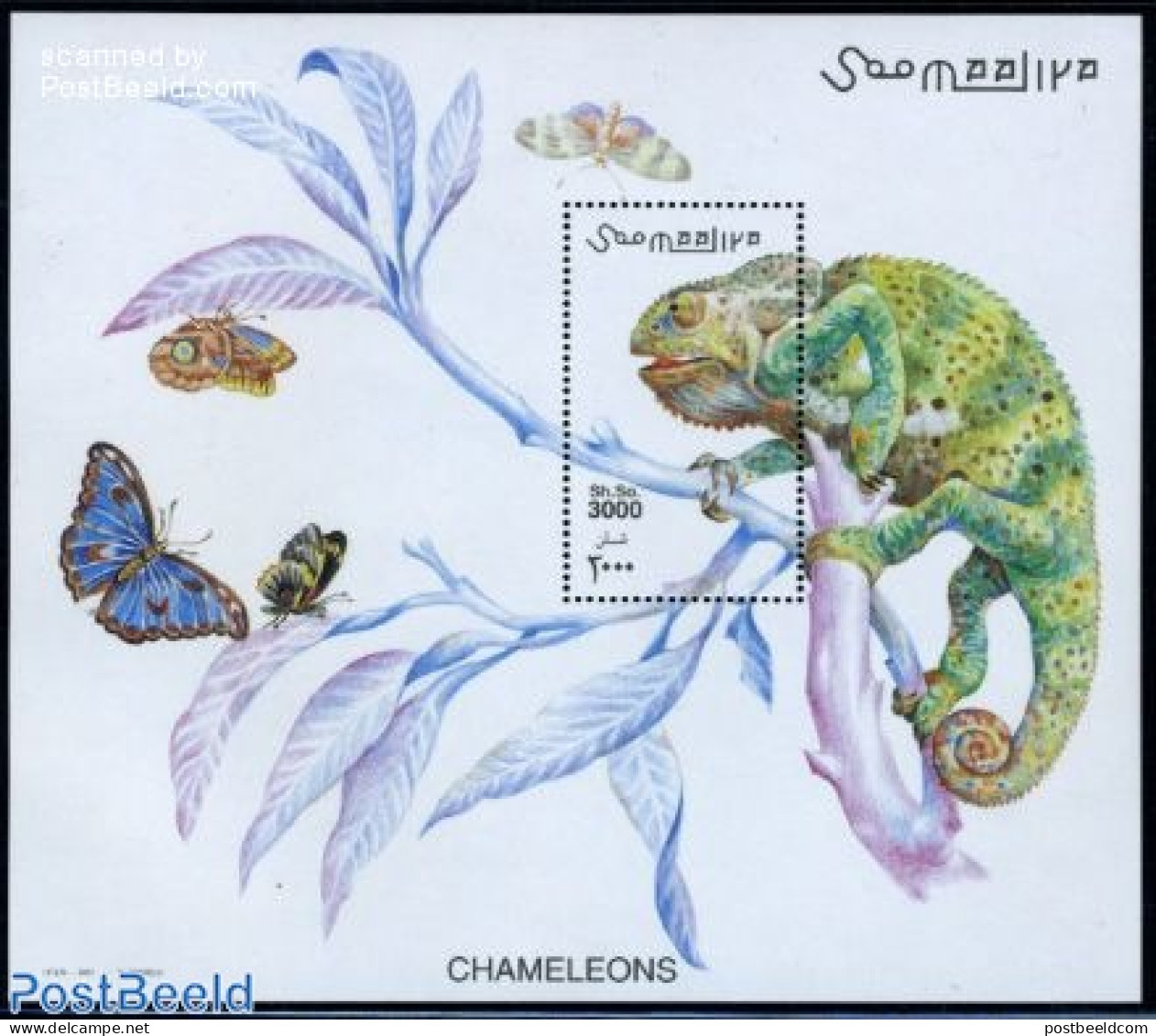 Somalia 2001 Chameleons, Butterflies S/s, Mint NH, Nature - Butterflies - Reptiles - Somalië (1960-...)