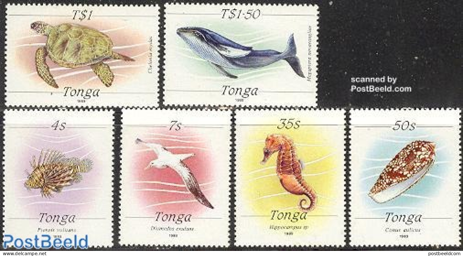 Tonga 1989 Definitives 6v, Mint NH, Nature - Birds - Fish - Sea Mammals - Shells & Crustaceans - Turtles - Poissons
