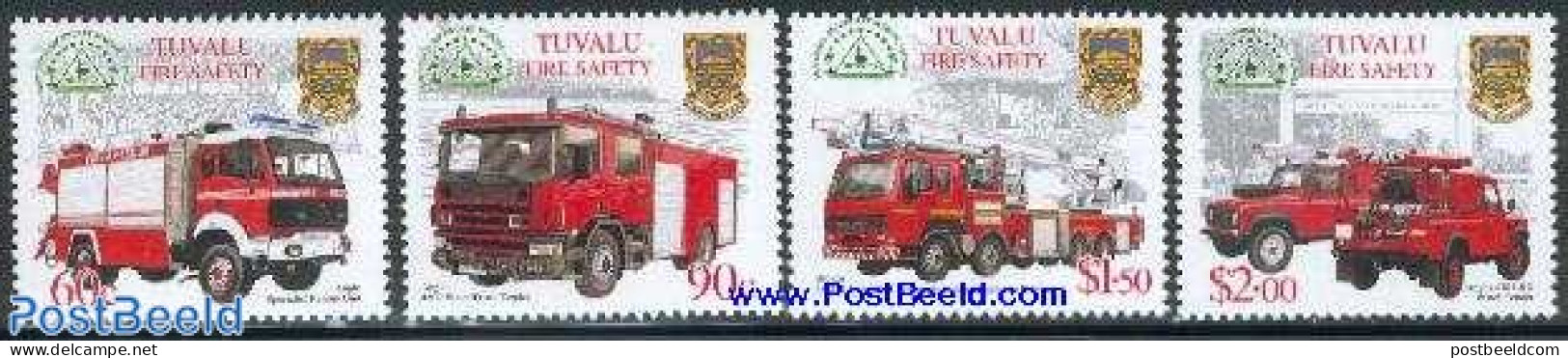 Tuvalu 2001 Fire Corps 4v, Mint NH, Transport - Automobiles - Fire Fighters & Prevention - Voitures