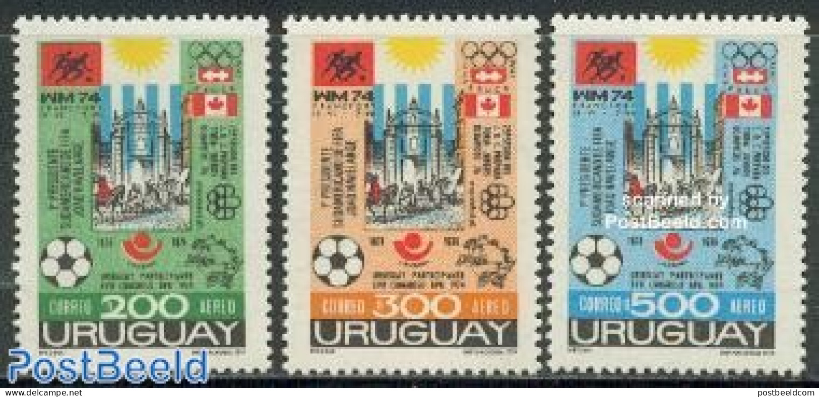 Uruguay 1974 Events 3v, Mint NH, Sport - Football - Olympic Games - Olympic Winter Games - U.P.U. - U.P.U.