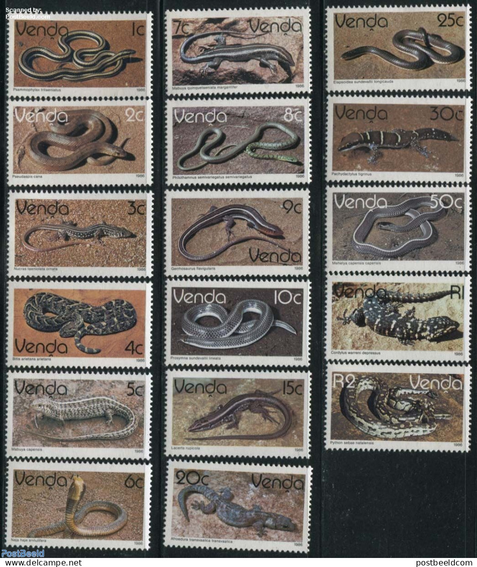South Africa, Venda 1986 Reptiles 17v, Mint NH, Nature - Animals (others & Mixed) - Reptiles - Snakes - Venda