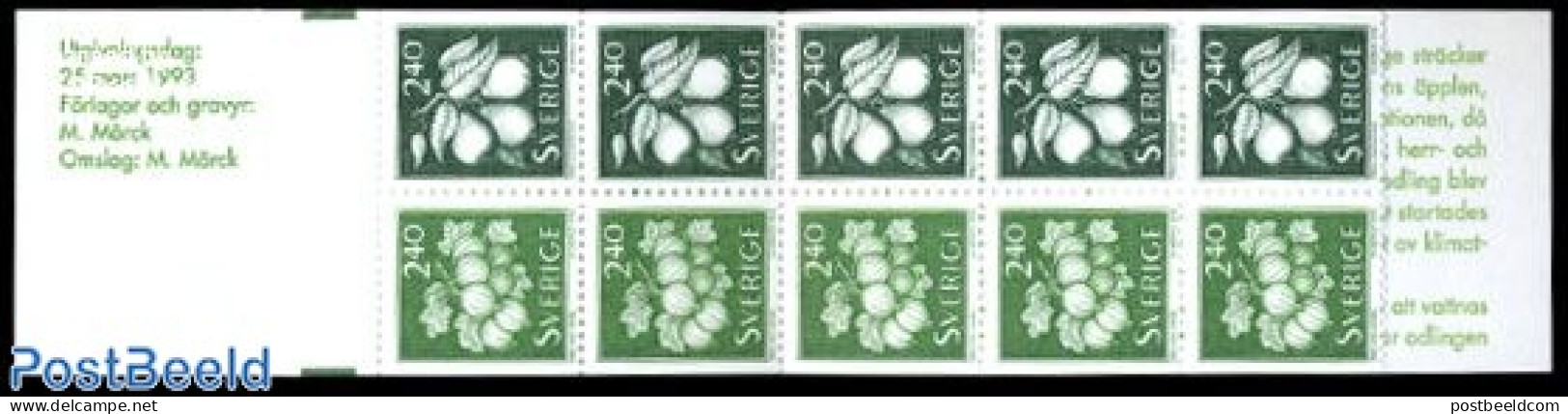 Sweden 1993 Fruits Booklet, Mint NH, Nature - Fruit - Stamp Booklets - Neufs