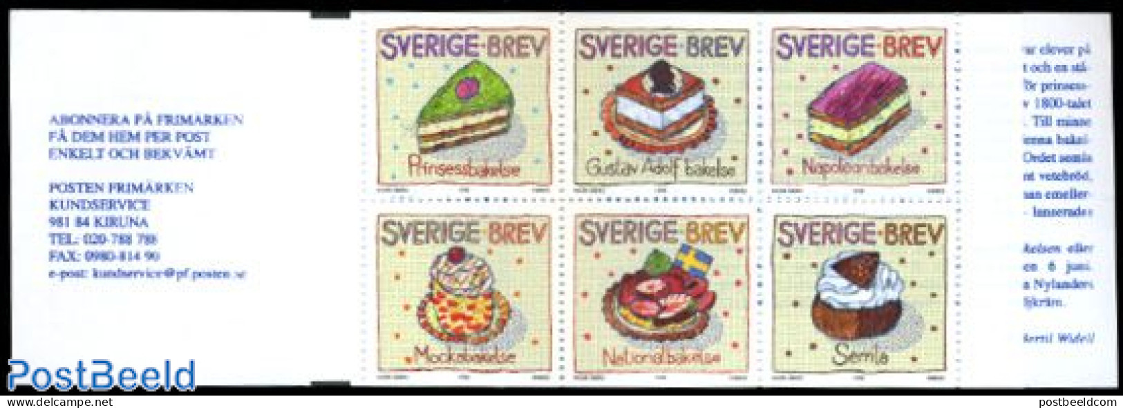 Sweden 1998 Pastry 6v In Booklet, Mint NH, Health - Food & Drink - Stamp Booklets - Nuevos