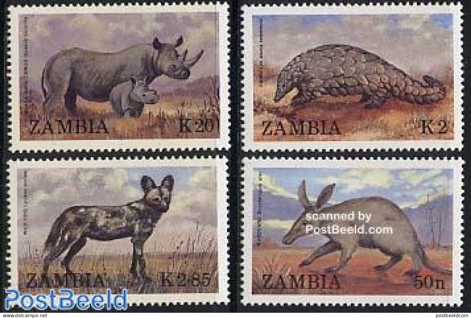 Zambia 1988 Animals 4v, Mint NH, Nature - Animals (others & Mixed) - Rhinoceros - Zambia (1965-...)