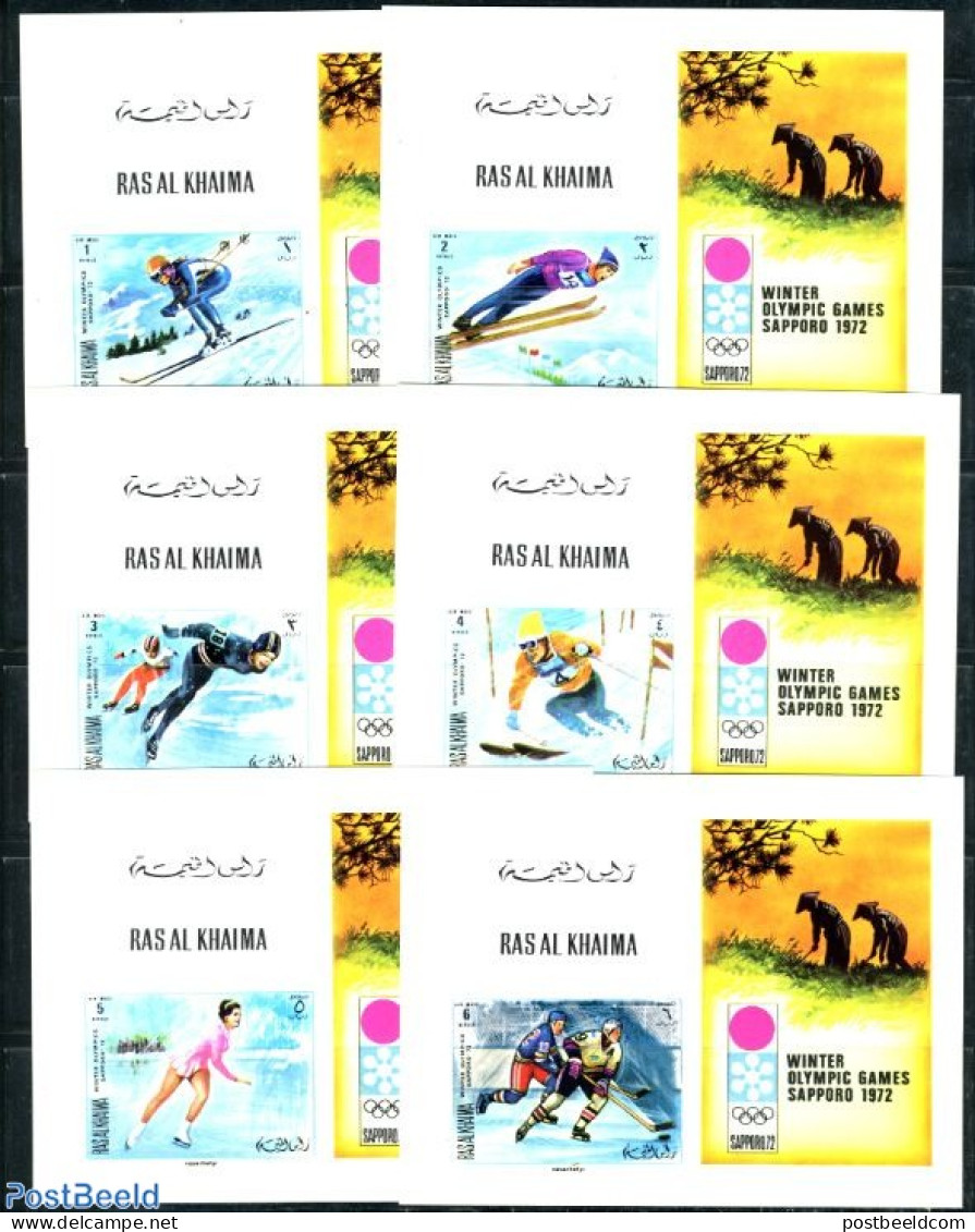 Ras Al-Khaimah 1970 Winter Olympic Games 6 S/simperforated, Mint NH, Sport - Ice Hockey - Olympic Winter Games - Skati.. - Hockey (Ice)