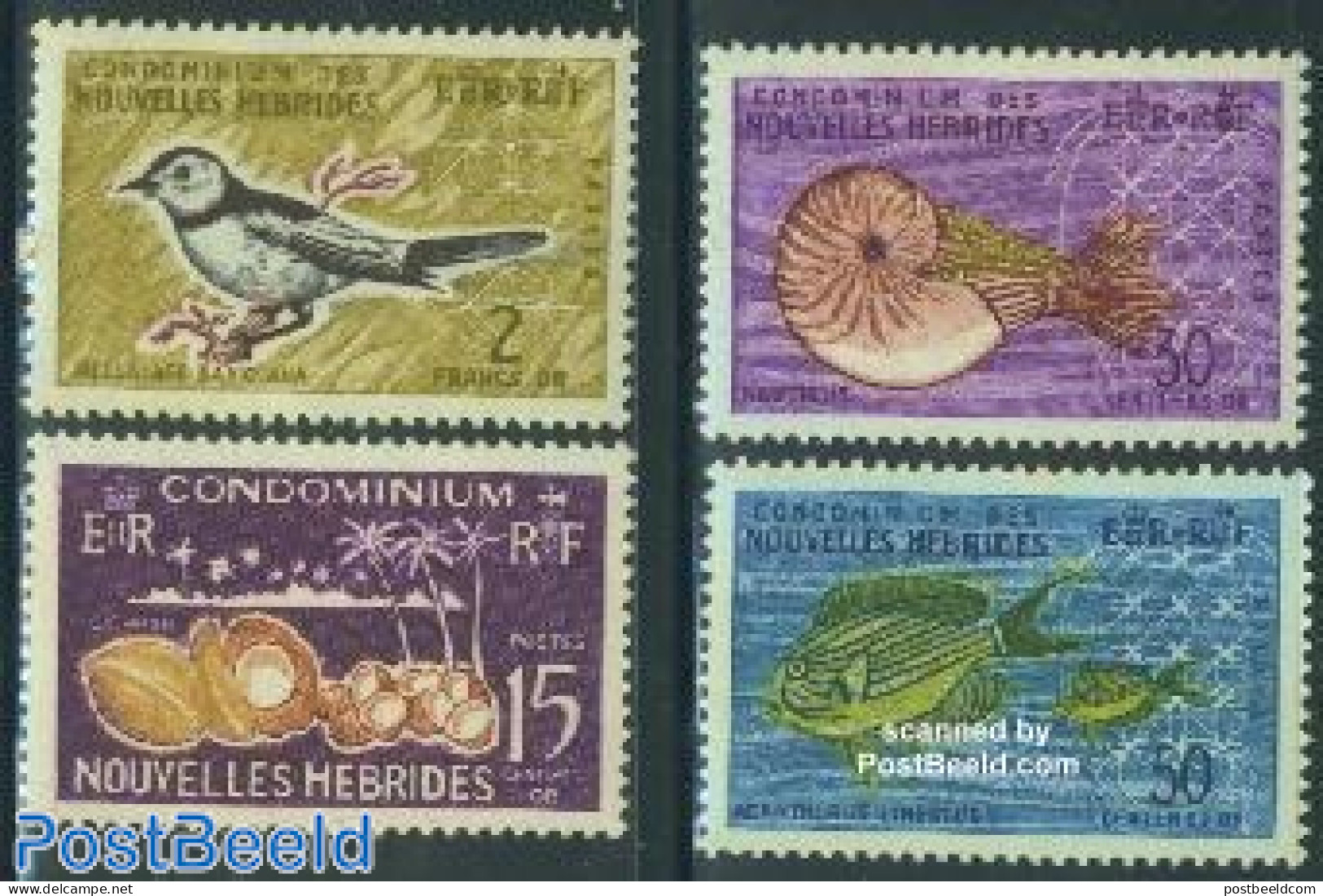 New Hebrides 1963 Definitives 4v F, Mint NH, Nature - Animals (others & Mixed) - Birds - Fish - Shells & Crustaceans - Nuevos