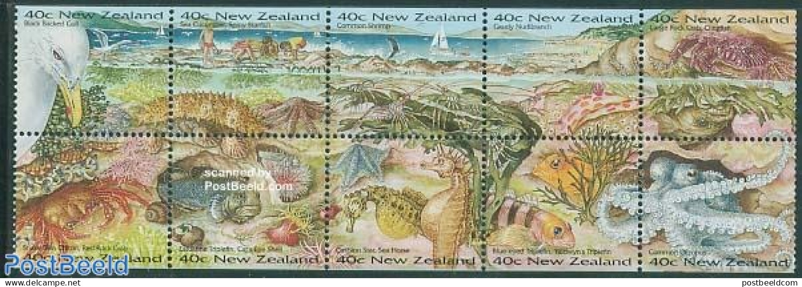 New Zealand 1996 Coast Life 10v [++++], Mint NH, Nature - Birds - Fish - Shells & Crustaceans - Crabs And Lobsters - Ongebruikt