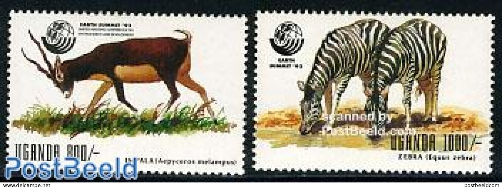Uganda 1992 UNCED 2v, Mint NH, Nature - Animals (others & Mixed) - Environment - Zebra - Protection De L'environnement & Climat