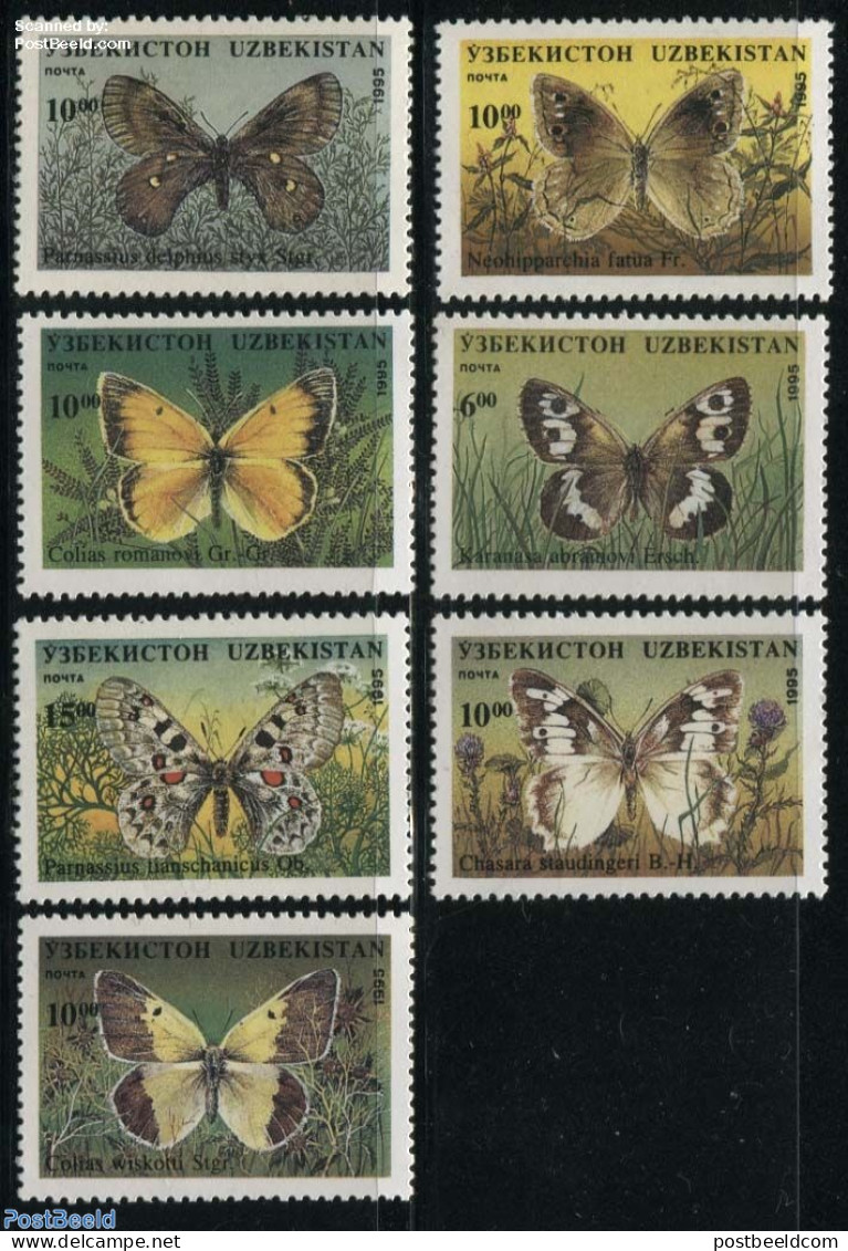 Uzbekistan 1995 Butterflies 7v, Mint NH, Nature - Butterflies - Uzbekistán