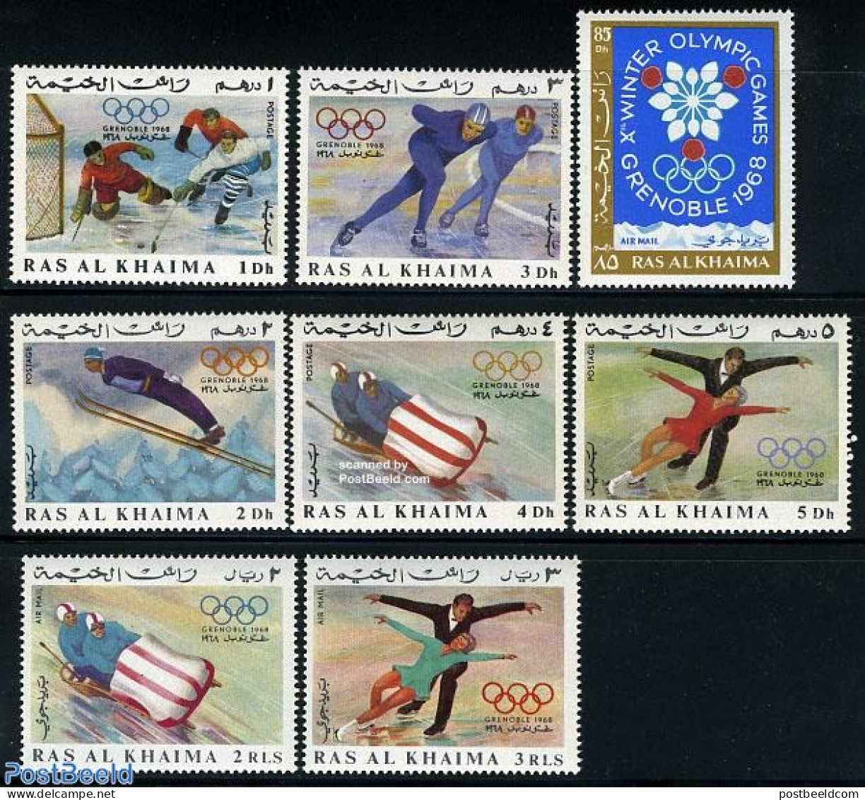 Ras Al-Khaimah 1967 Olympic Winter Games 8v, Mint NH, Sport - (Bob) Sleigh Sports - Ice Hockey - Olympic Winter Games .. - Winter (Other)