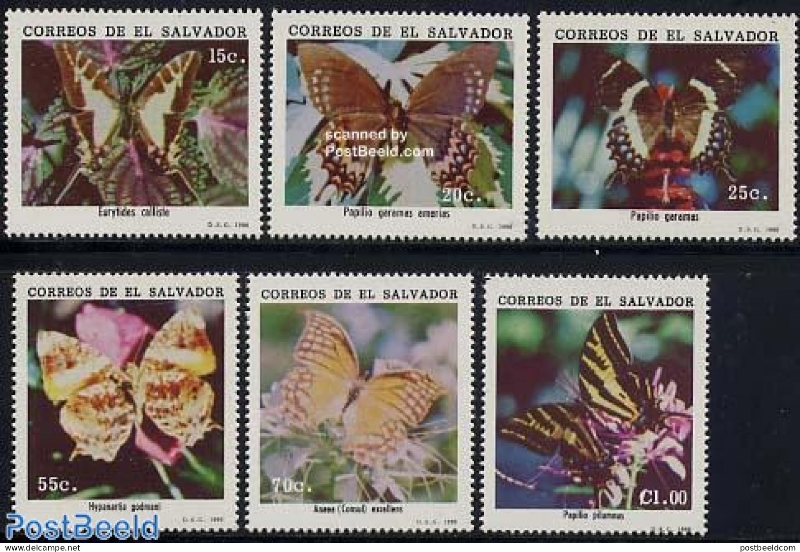 El Salvador 1990 Butterflies 6v, Mint NH, Nature - Butterflies - Salvador