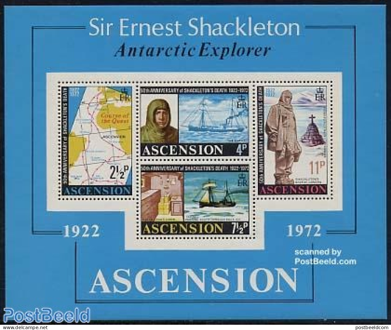 Ascension 1972 Sir Ernest Shackleton S/s, Mint NH, History - Science - Transport - Various - Explorers - The Arctic & .. - Erforscher
