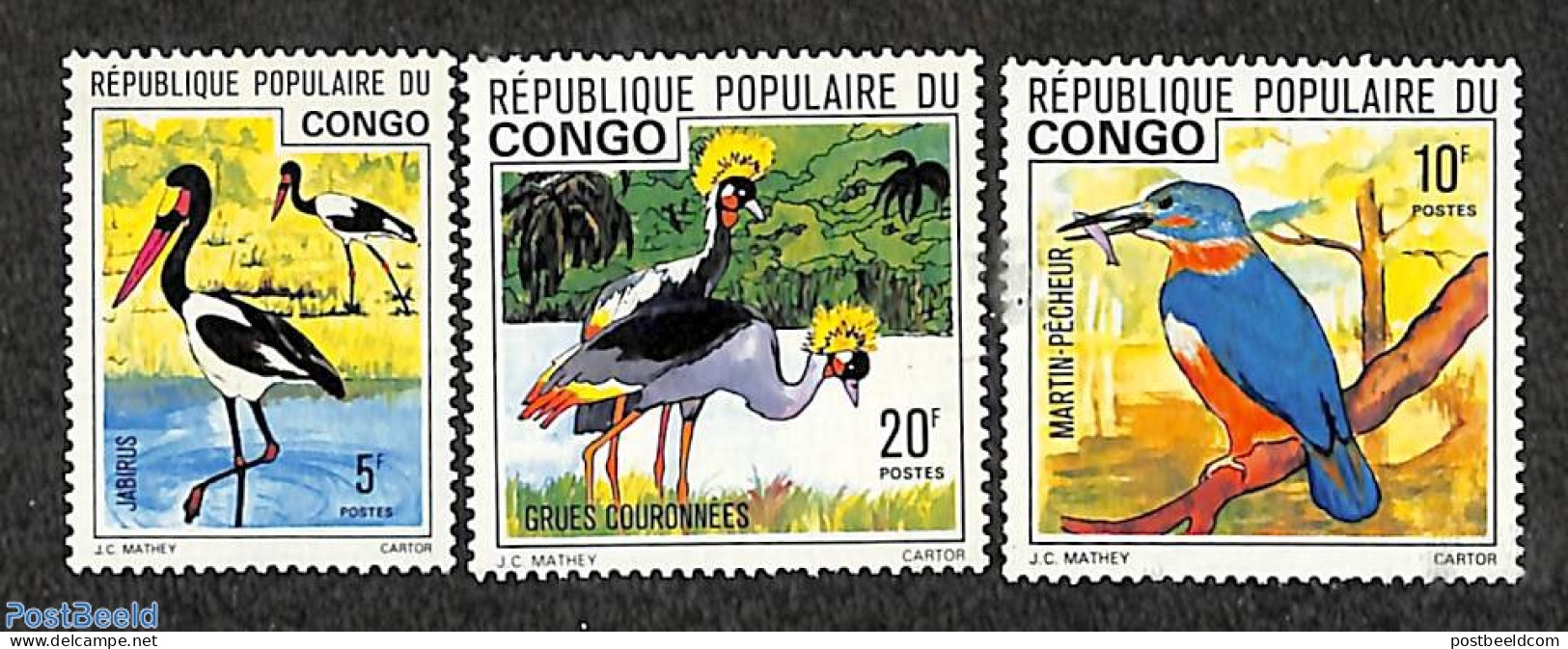 Congo Republic 1976 Birds 3v, Mint NH, Nature - Birds - Kingfishers - Otros & Sin Clasificación