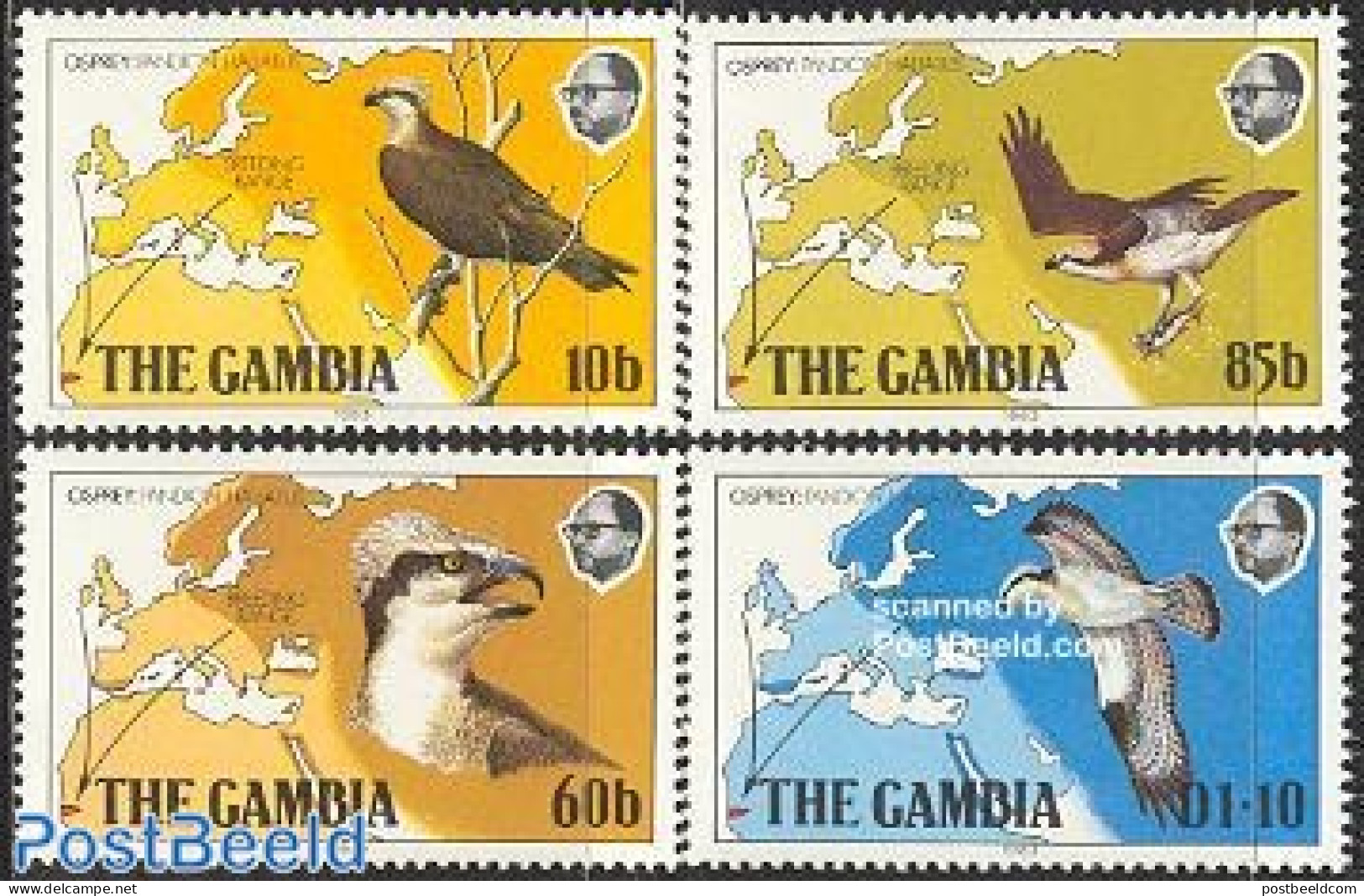 Gambia 1983 Fish Eagle 4v, Mint NH, Nature - Various - Animals (others & Mixed) - Birds - Birds Of Prey - Maps - Geografía