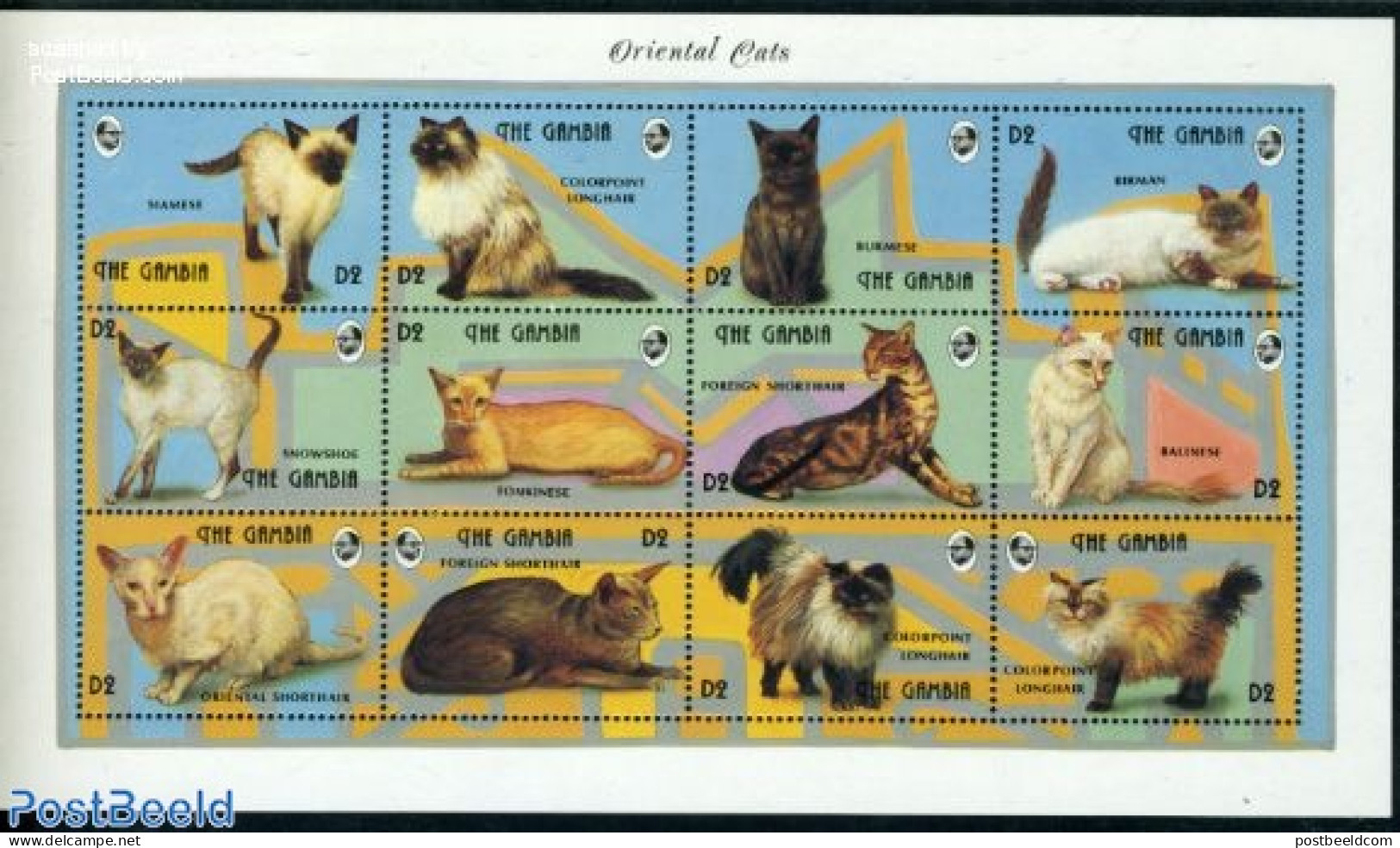 Gambia 1993 Cats 12v M/s, Mint NH, Nature - Cats - Gambia (...-1964)