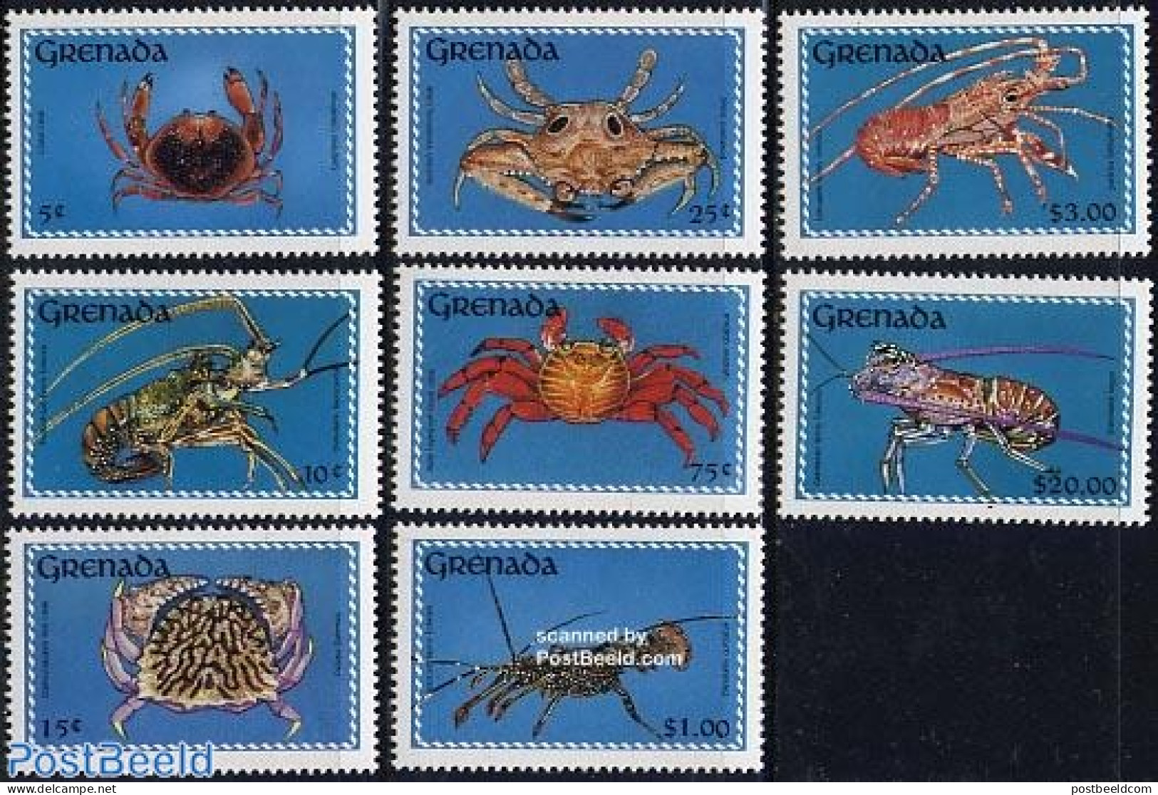 Grenada 1990 Crabs 8v, Mint NH, Nature - Shells & Crustaceans - Crabs And Lobsters - Mundo Aquatico