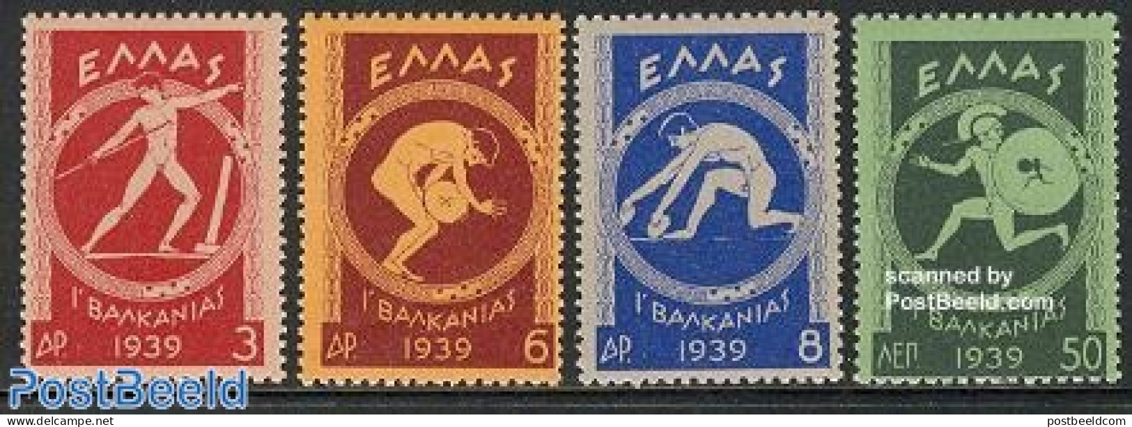 Greece 1939 Balkan Games 4v, Mint NH, History - Sport - Europa Hang-on Issues - Athletics - Sport (other And Mixed) - Nuovi