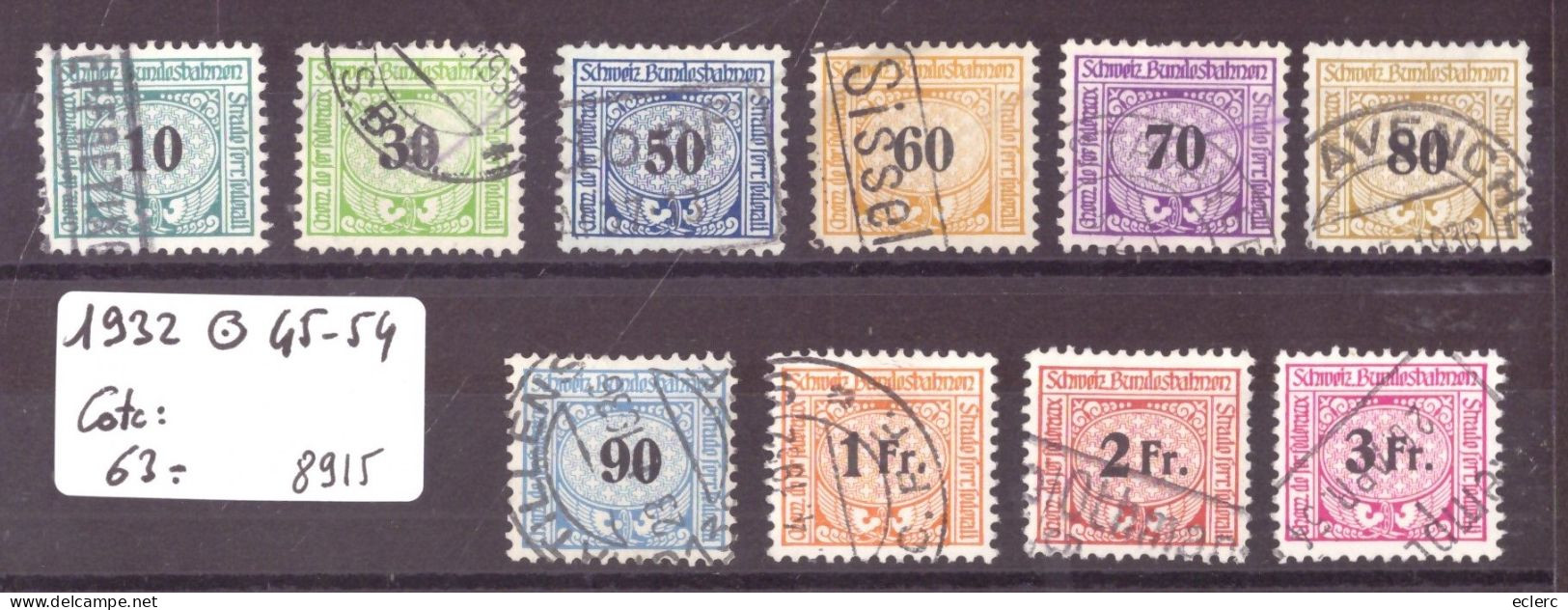 TIMBRES DE CHEMIN DE FER  1932 - No 45-54 OBLITERES - COTE: 63.- - Railway