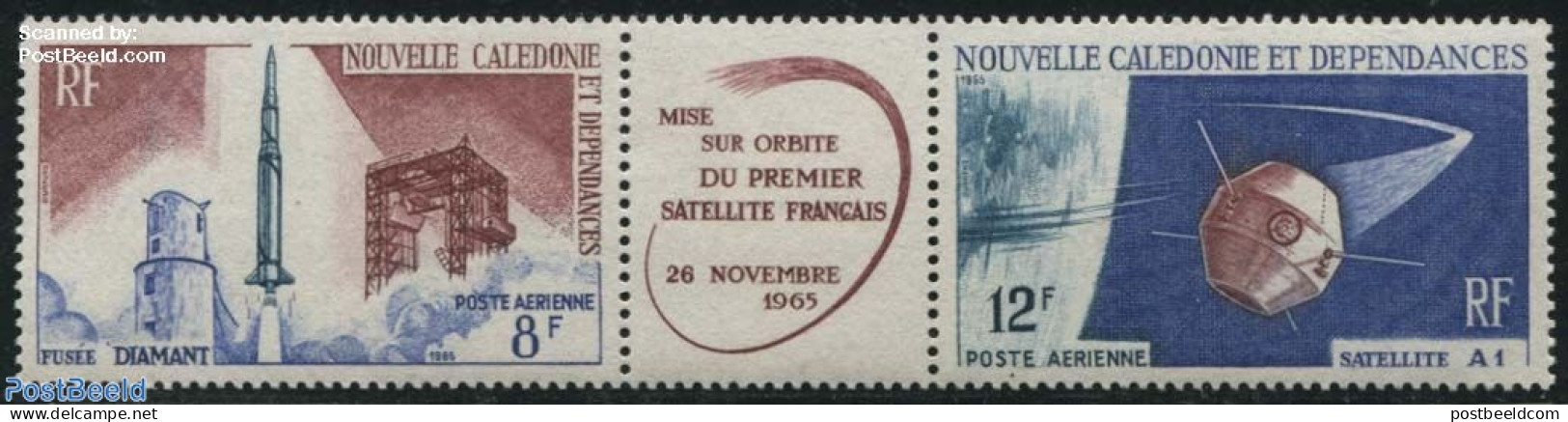 New Caledonia 1966 First Satellite 2v+tab [:T:], Mint NH, Transport - Various - Space Exploration - Joint Issues - Neufs