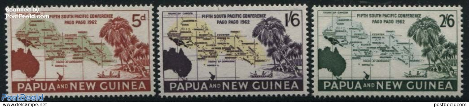 Papua New Guinea 1962 South Pacific Conference 3v, Mint NH, Various - Maps - Geografía