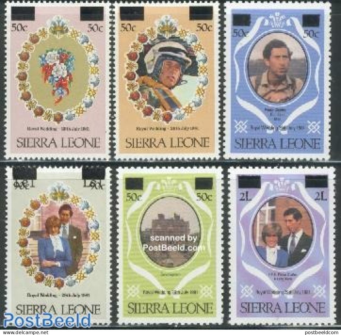 Sierra Leone 1982 Charles & Diana Overprints 6v, Mint NH, History - Charles & Diana - Kings & Queens (Royalty) - Royalties, Royals