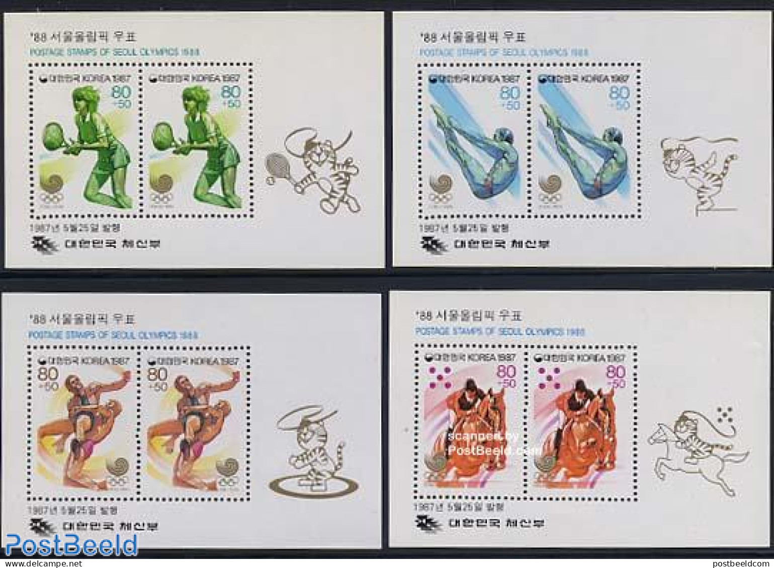 Korea, South 1987 Olympic Games 4 S/s, Mint NH, Nature - Sport - Horses - Olympic Games - Swimming - Tennis - Natation