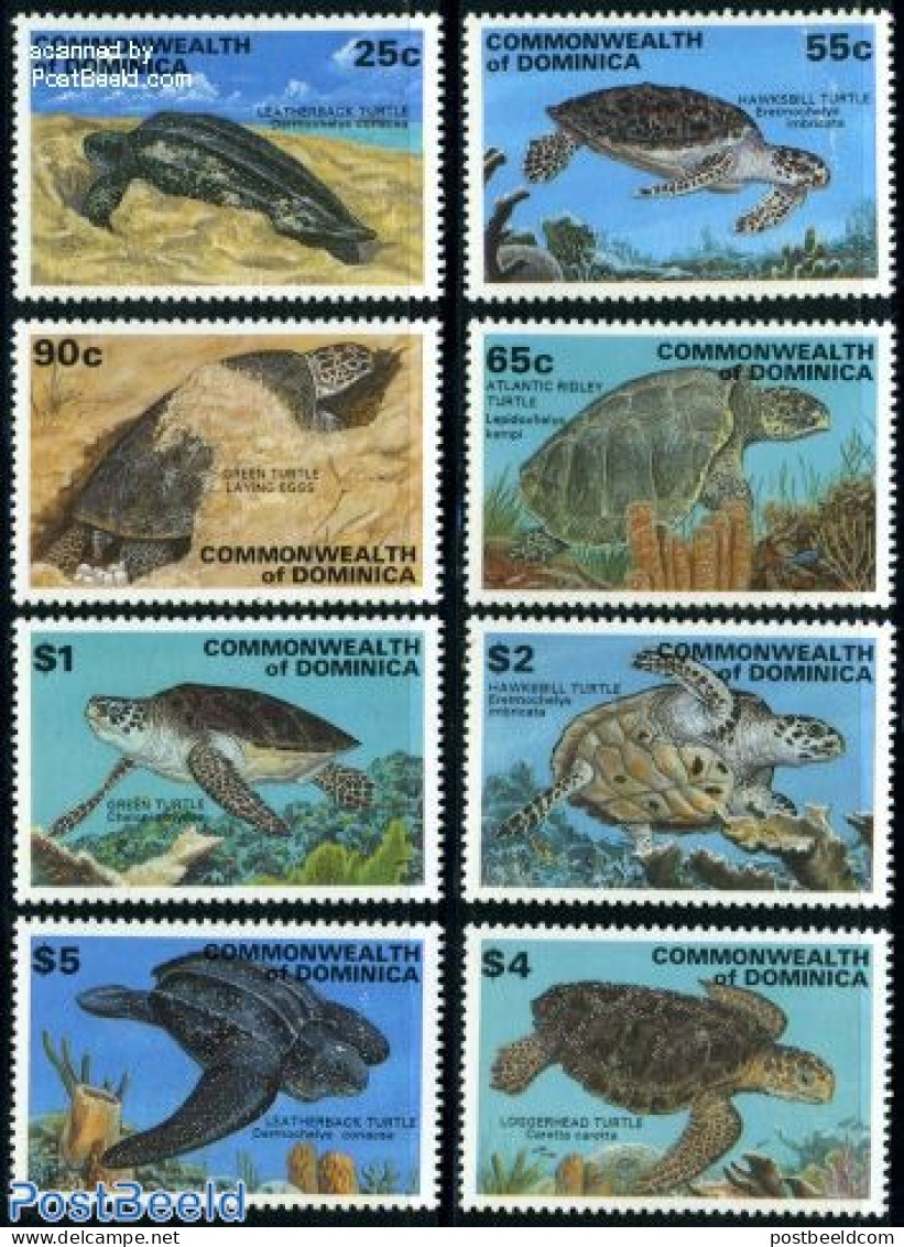 Dominica 1993 Sea Turtles 8v, Mint NH, Nature - Reptiles - Turtles - Dominicaanse Republiek