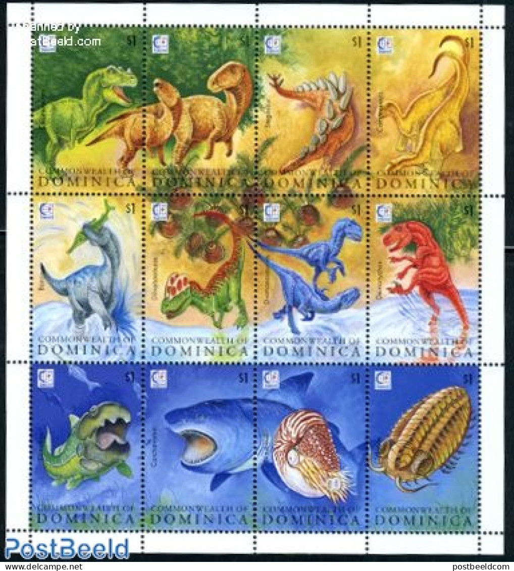 Dominica 1995 Preh. Animals 12v M/s, Mint NH, Nature - Prehistoric Animals - Vor- U. Frühgeschichte