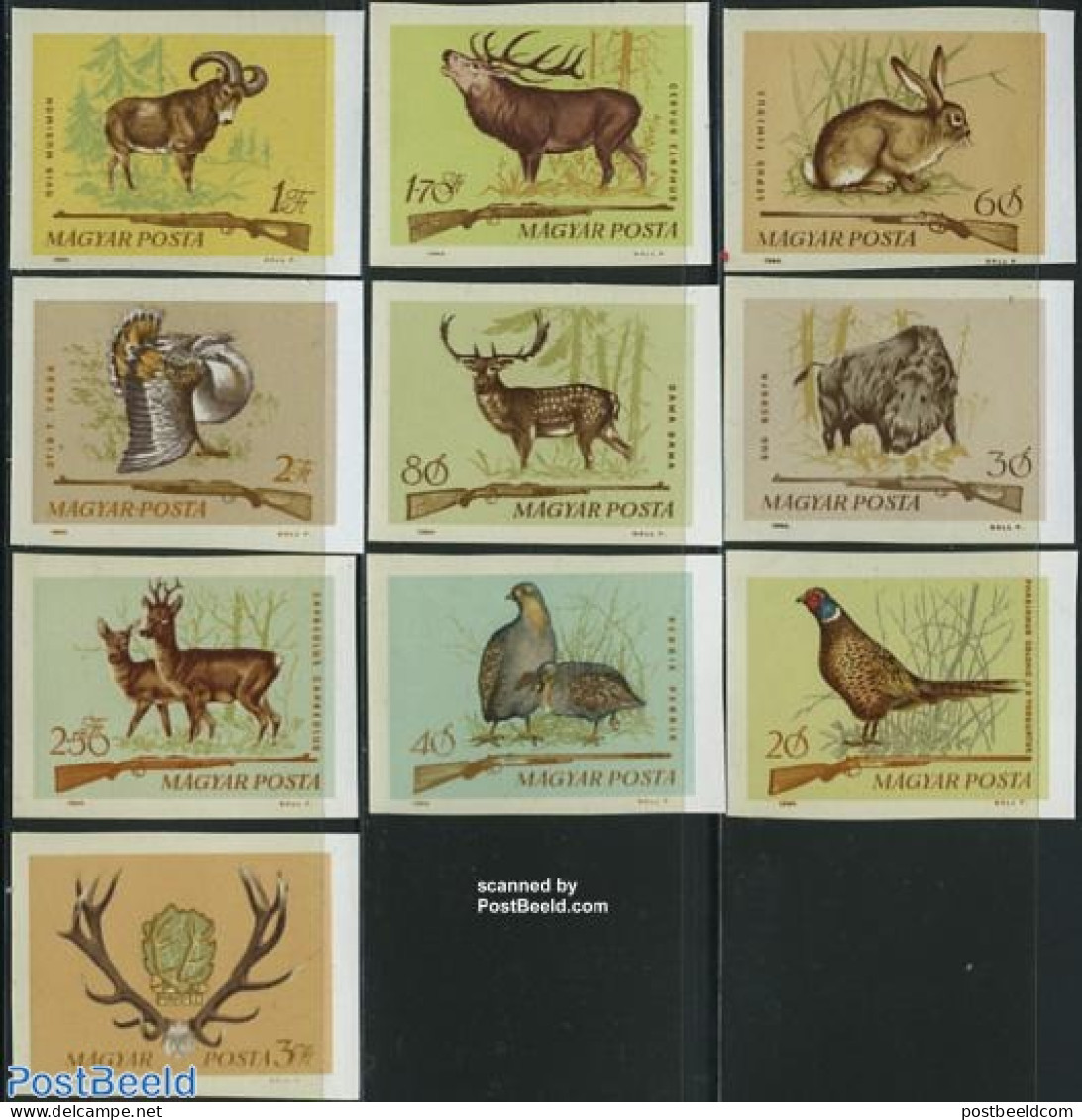 Hungary 1964 Hunting 10v Imperforated, Mint NH, Nature - Animals (others & Mixed) - Birds - Deer - Hunting - Poultry -.. - Ongebruikt