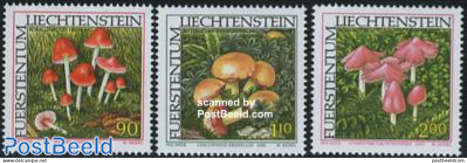 Liechtenstein 2000 Mushrooms 3v, Mint NH, Nature - Mushrooms - Unused Stamps