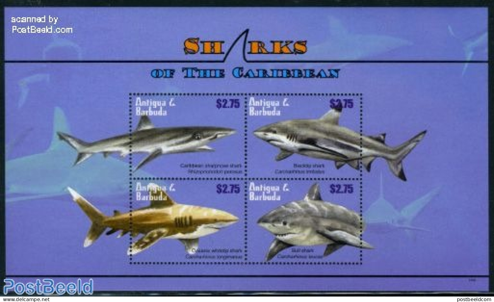 Antigua & Barbuda 2010 Sharks 4v M/s, Mint NH, Nature - Fish - Sharks - Fische