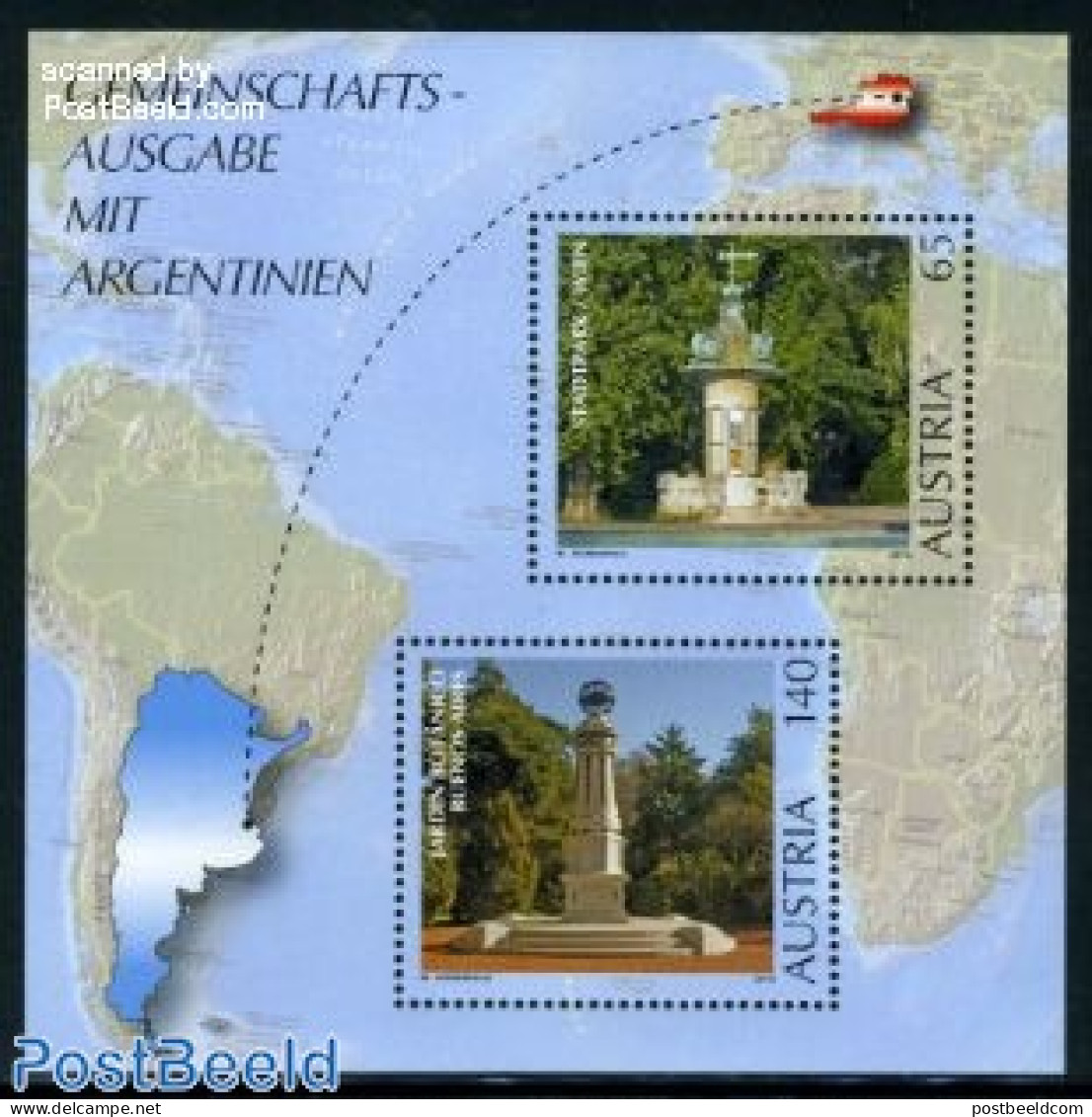 Austria 2010 Joint Issue Argentina S/s, Mint NH, Various - Joint Issues - Maps - Art - Sculpture - Ungebraucht