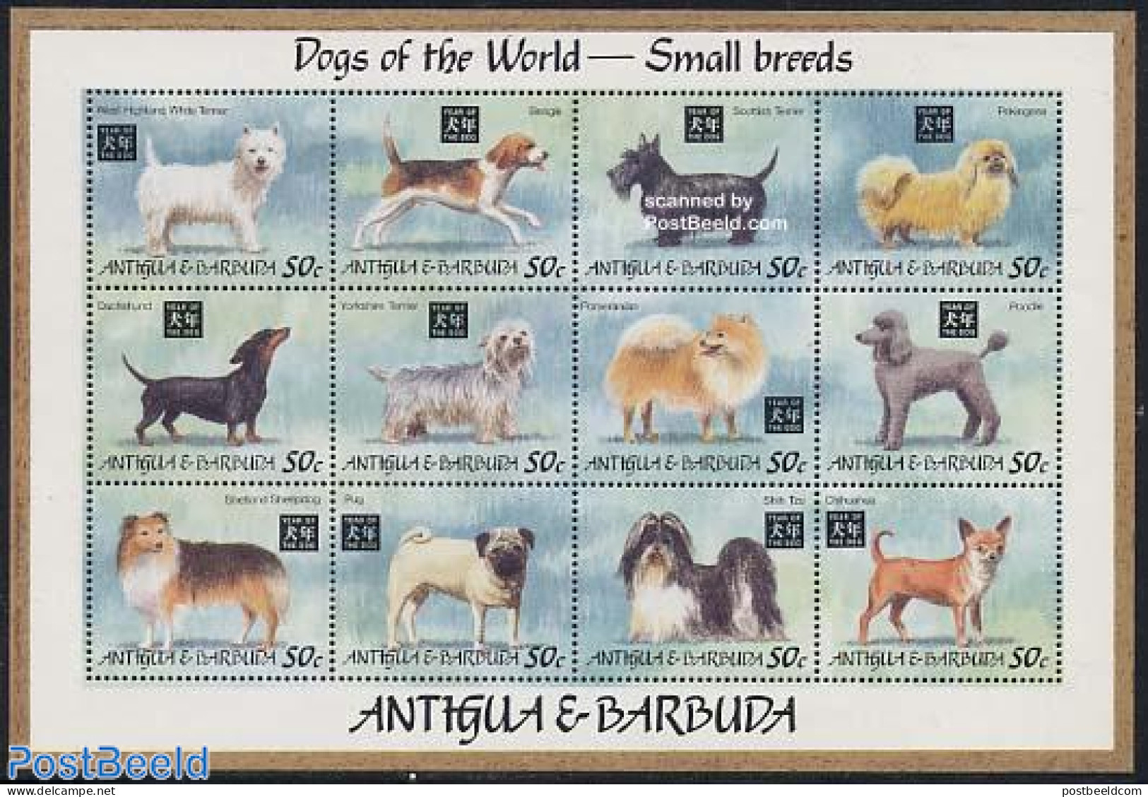 Antigua & Barbuda 1994 Dogs 12v M/s, Mint NH, Nature - Dogs - Antigua And Barbuda (1981-...)