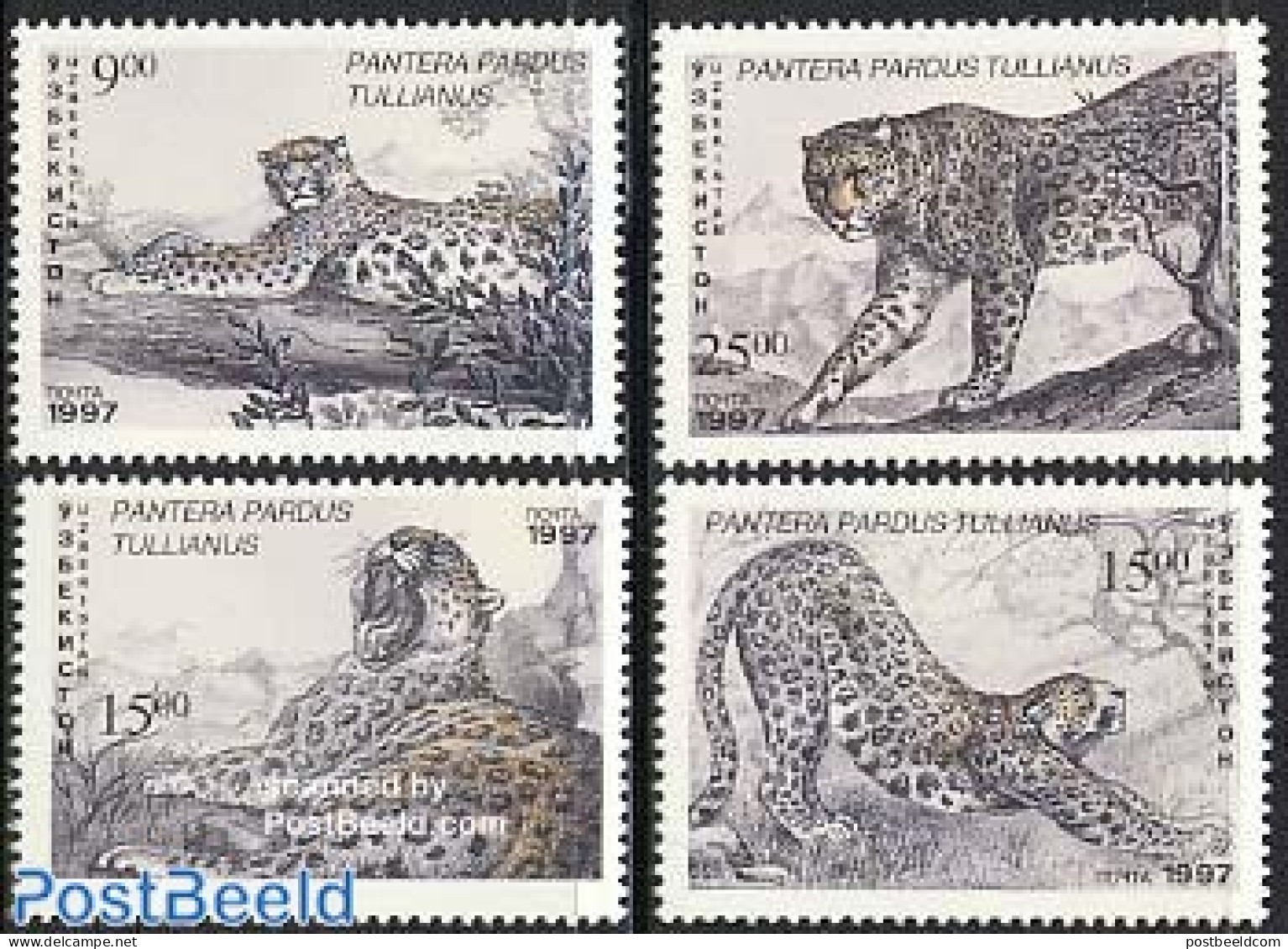 Uzbekistan 1997 Leopard 4v, Mint NH, Nature - Animals (others & Mixed) - Cat Family - Uzbekistan