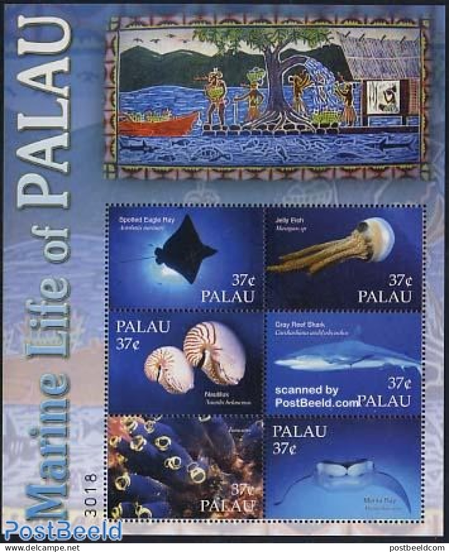 Palau 2004 Marine Life 6v M/s, Spotted Eagle Ray, Mint NH, Nature - Fish - Shells & Crustaceans - Fische