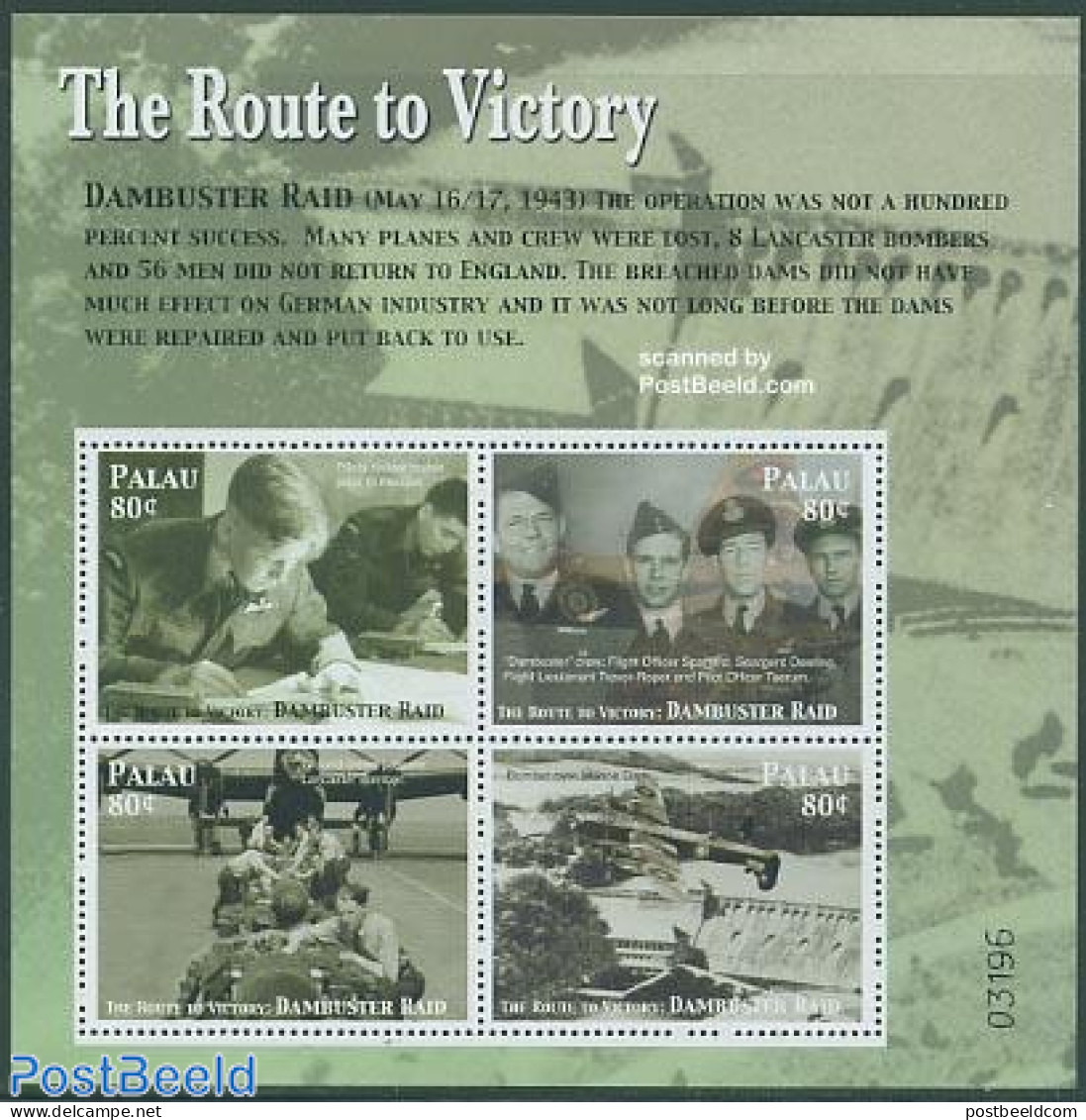 Palau 2005 The Route To Victory 4v M/s, Dambuster Rai, Mint NH, History - Nature - Transport - World War II - Water, D.. - WW2